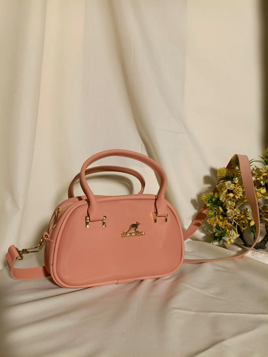 Blush Pink Mini Crossbody Handbag with Top Handle & Gold Hardware